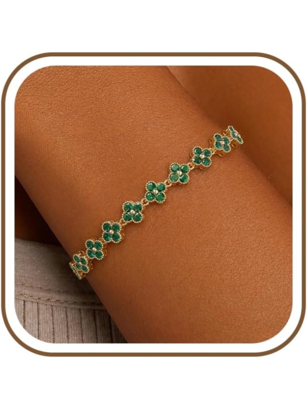 Elegant Gold Clover Birthstone Tennis Bracelet for Women - Non-Tarnish